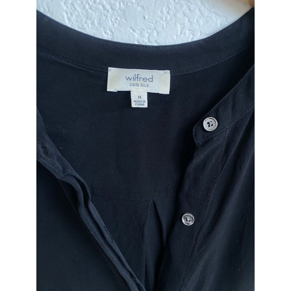 Wilfred Aritzia Women's M Bossut 100% SILK Shirt Dress Black Long Sleeve Button - Picture 4 of 10